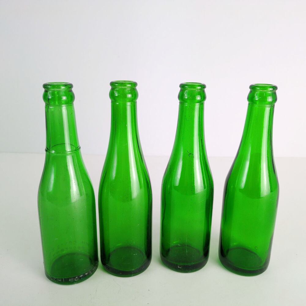 Set‎ of 4 Vtg 1950s Green Soda Bottles, Nehi Chattanooga Owens-Illinois Glass Co